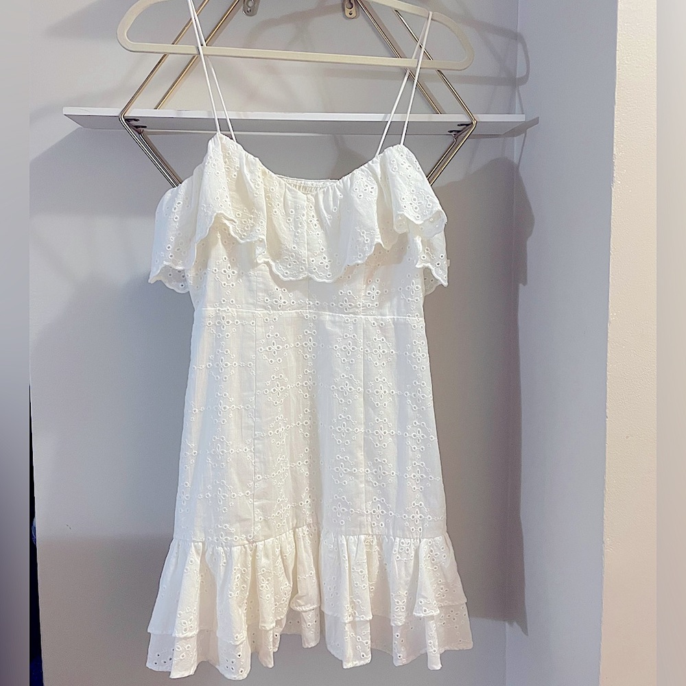 Zara White Embroidered Ruffle Dress
